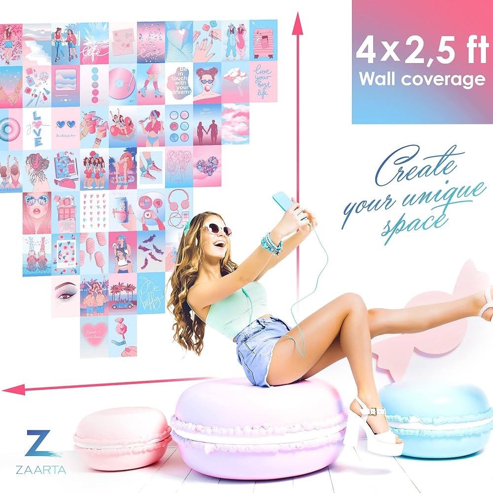 ✨Zaarta 60pcs Wall Collage‎ Kit Aesthetic Pictures 
Dreams Collection blu/pink